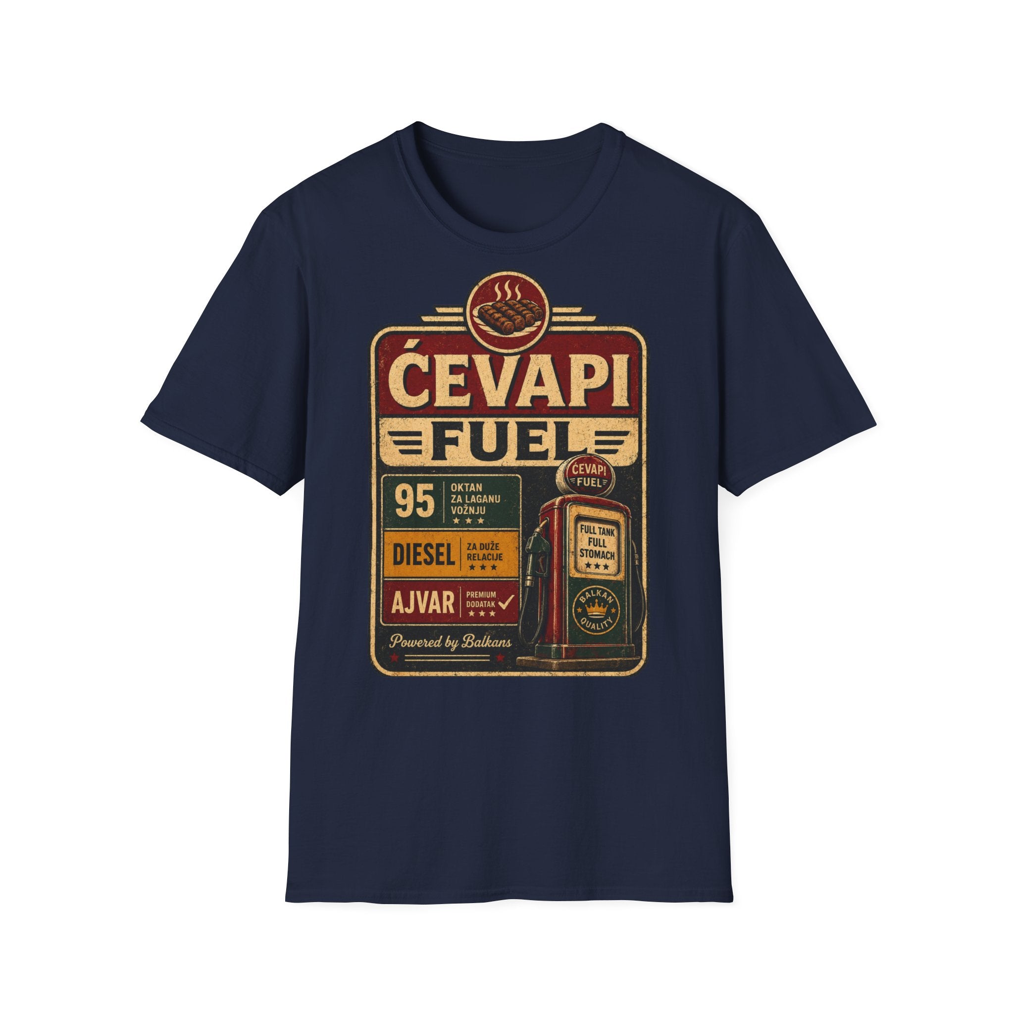 Ćevapi Fuel T-Shirt — Vintage Grill & Ajvar Design