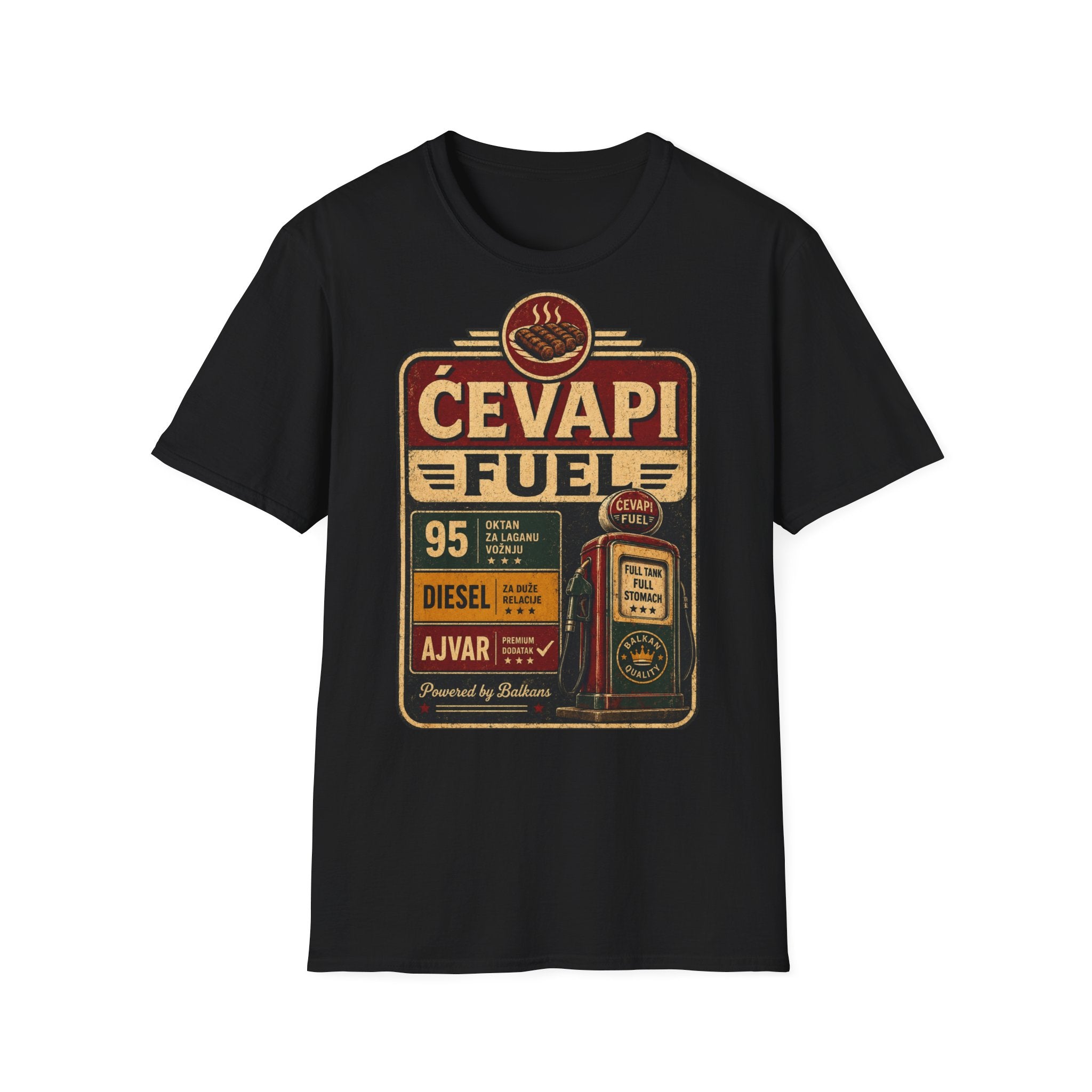 Ćevapi Fuel T-Shirt — Vintage Grill & Ajvar Design