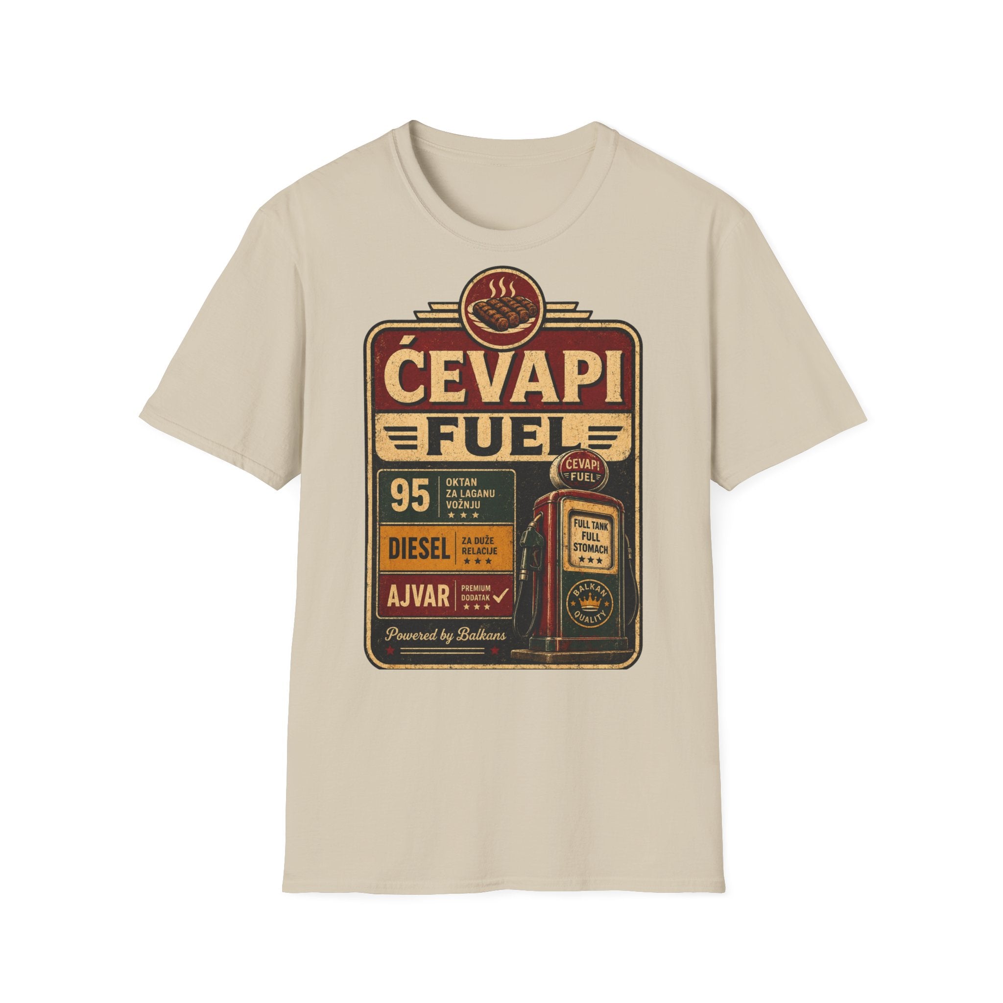 Ćevapi Fuel T-Shirt — Vintage Grill & Ajvar Design