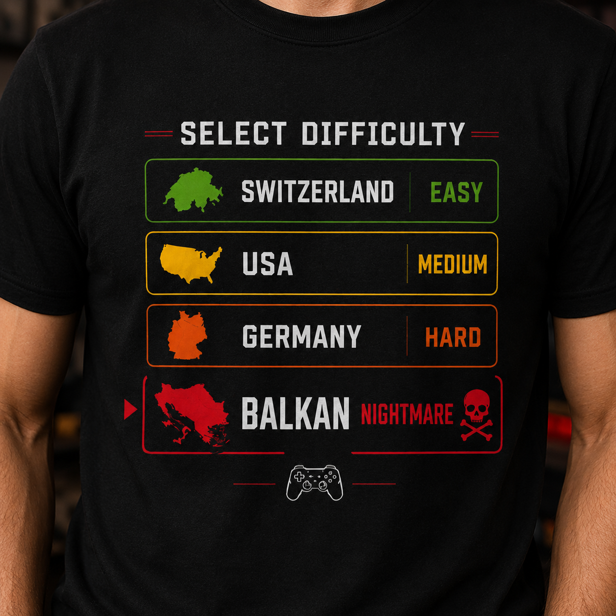 Select Difficulty Gaming T-Shirt — Balkan Nightmare